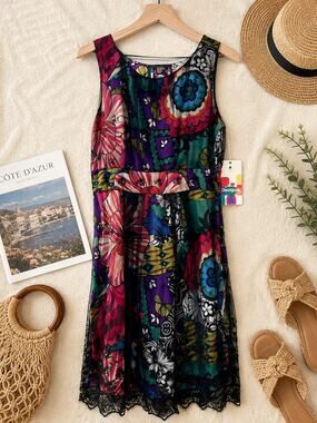 Desigual Cirque du Soleil Sleeveless Dress Women's 38 Small Mesh Lace Hem NWT